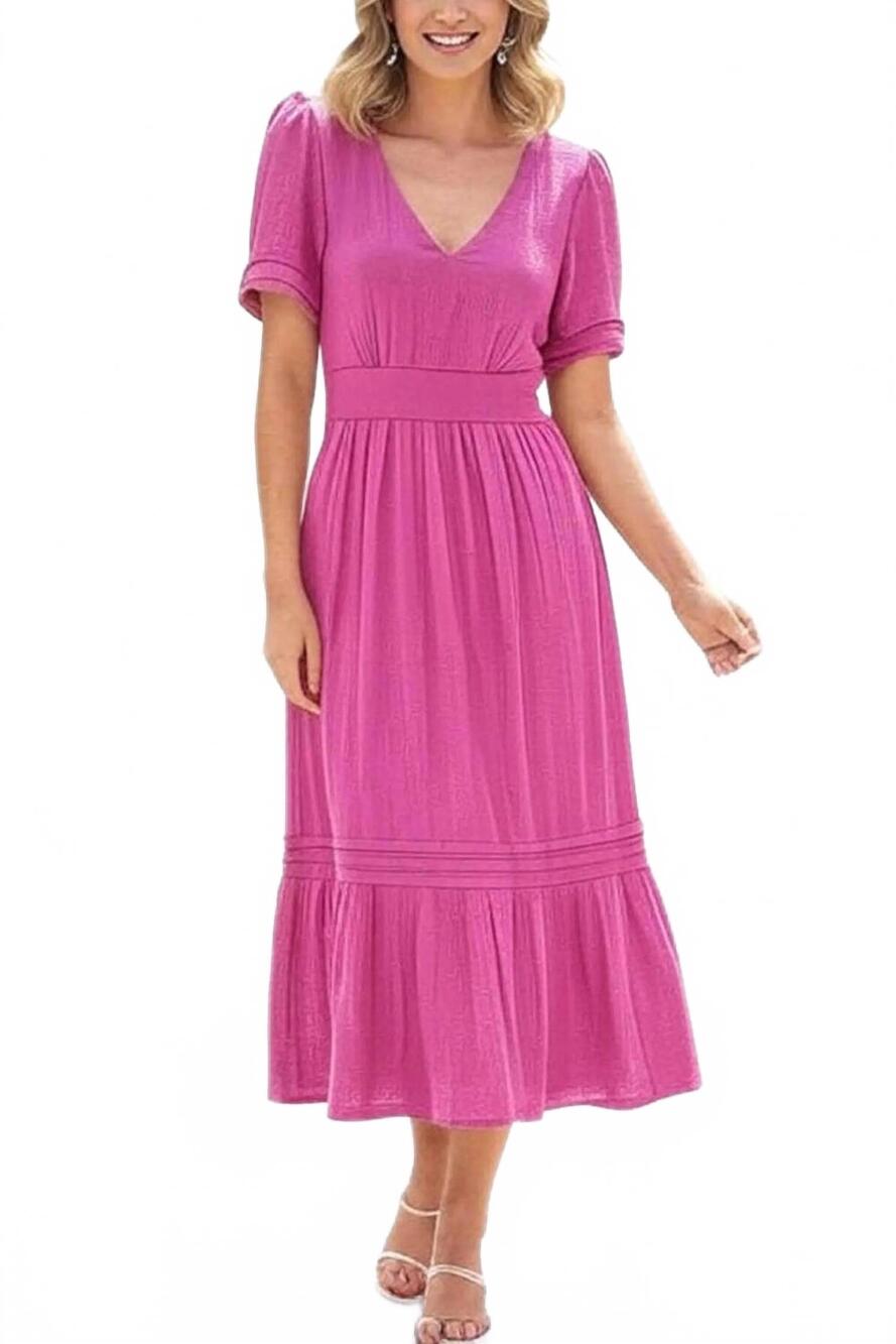 NEW LONDON TIMES short sleeve a-line midi dress in deep orchid